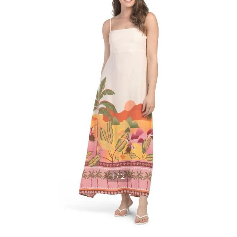 Anthropologie Paper Heart Maxi Dress Woman’s Palm Tropical Print Resort XS NWT